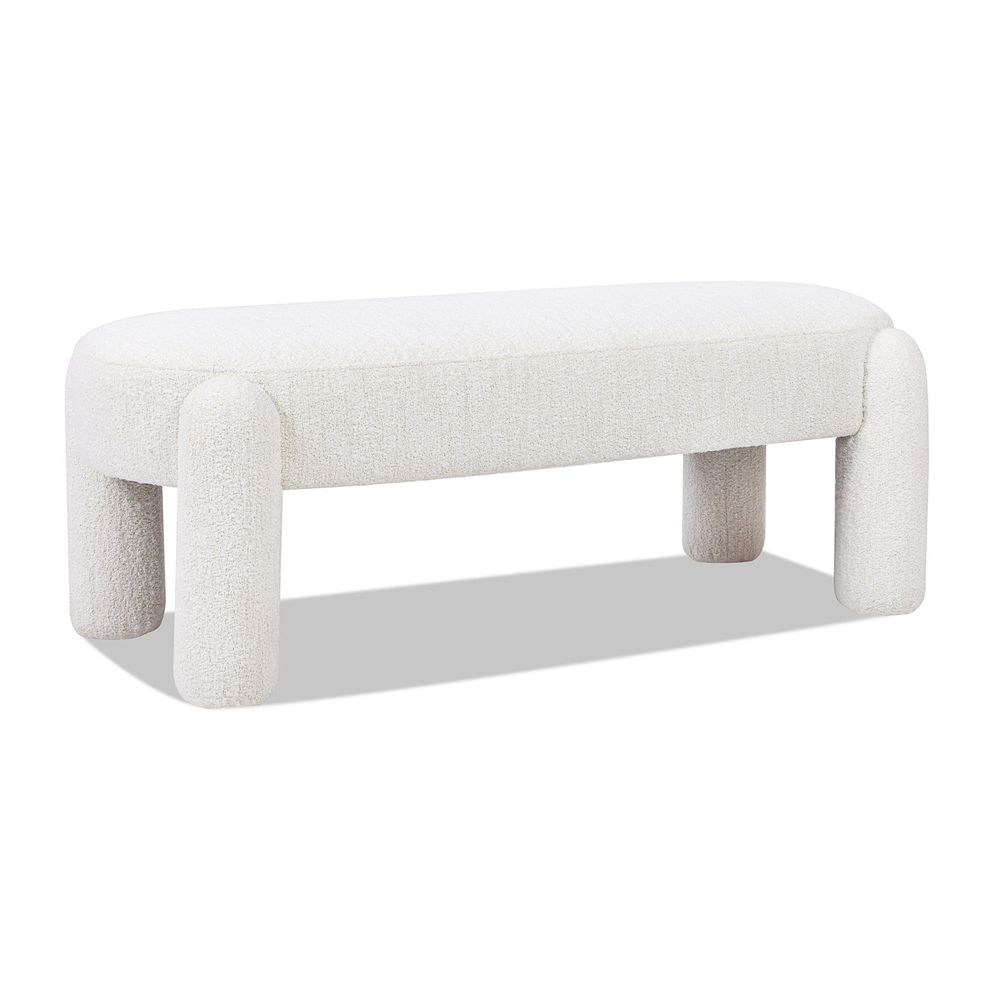 Hugo 49" Oval Fully Upholstered Bench, Milk Cream White Boucle Cream Foam Boucle