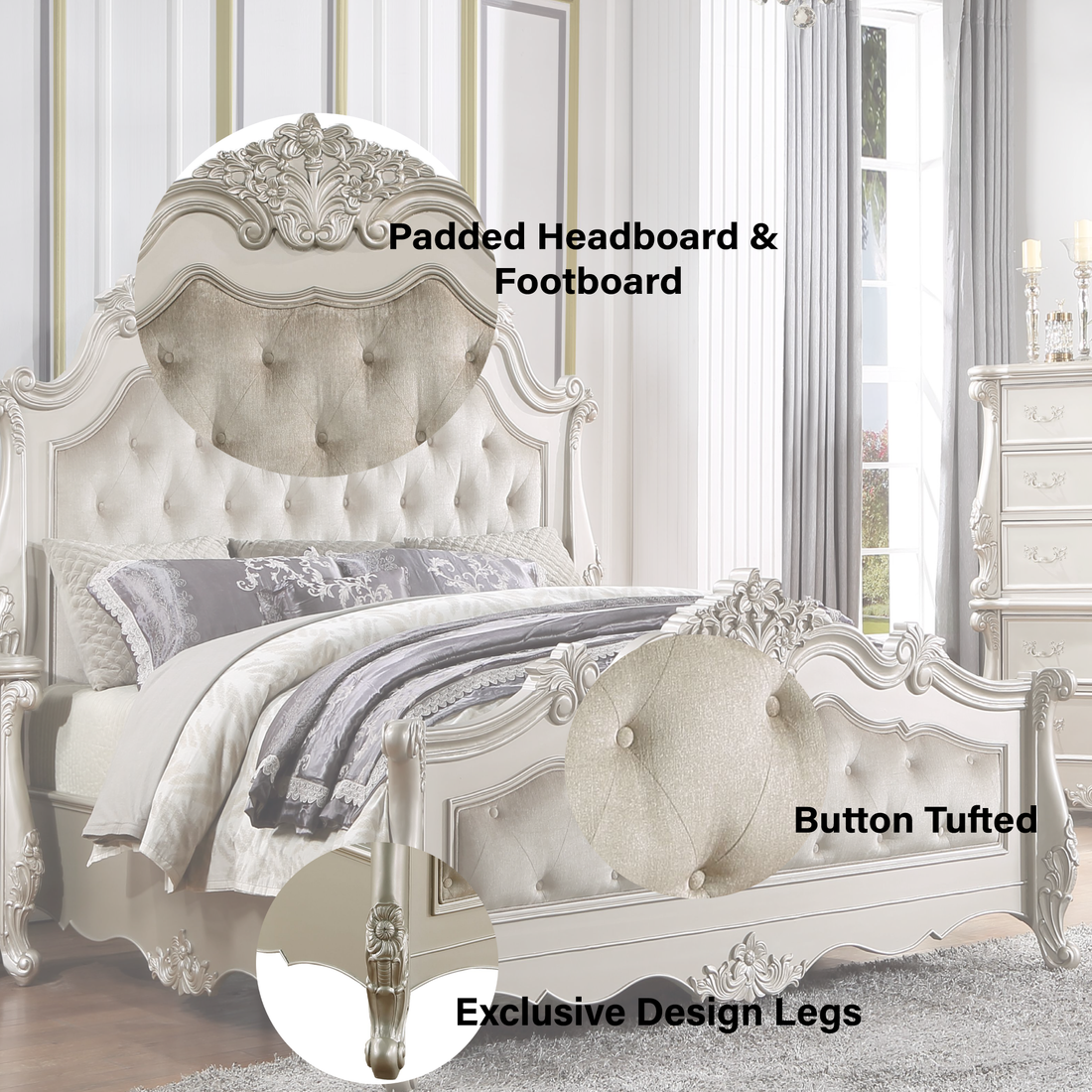 Bently Eastern King Bed, Champagne Finsih Bd02288Ek King Champagne Wood