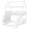 Twin Over Twin Bunk Bed With Two Drawers And Slide, House Bed With Slide, White Old Sku :Lt000129Aak White Pine