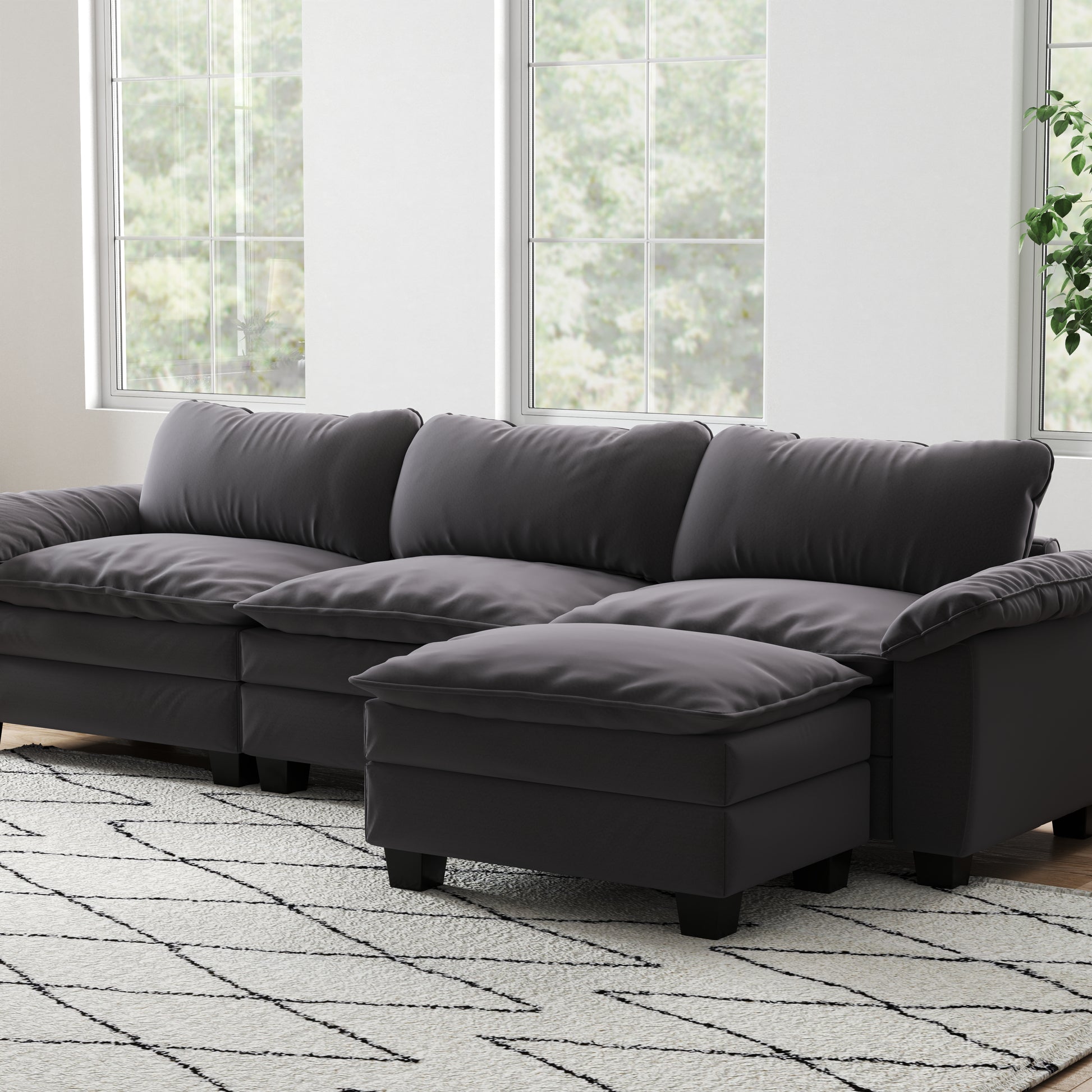 Living Room Furniture Luxury Sectional Sofa Couch With Ottoman Soft Velvet Upholstered Sofa Grey Grey Foam Velvet 3 Seat