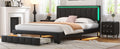 3 Pieces Bedroom Sets,Queen Size Upholstered Bed With Led Lights And Two Motion Activated Night Lights,Pu Nightstand With 2 Drawers And Crystal Handle,Black Queen Black 3 Piece Set Wood
