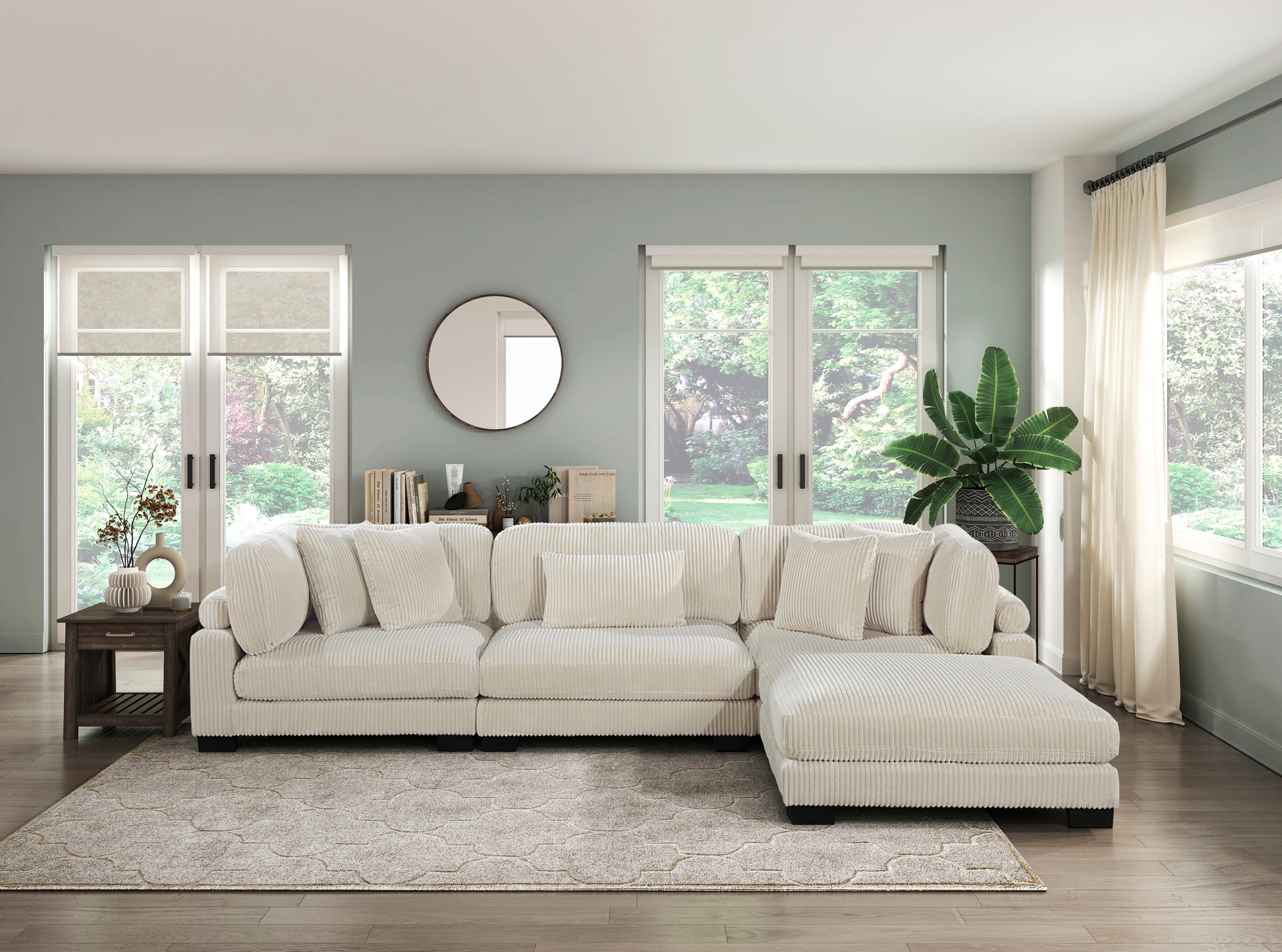 1Pc Modern Living Room Furniture Modular Corner Seat Plush Beige Corduroy Fabric Upholstery Plywood Frame, Matching Pillows Beige Wood Primary Living Space Modern Plywood 1 Seat