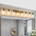 Golden 8 Light Vanity Light With Clear Glass Shades, Modern Iron Metal Bathroom Wall Fixture For Mirror, Ideal For Bathroom And Dressing Table No Bulbs Golden Glass Iron