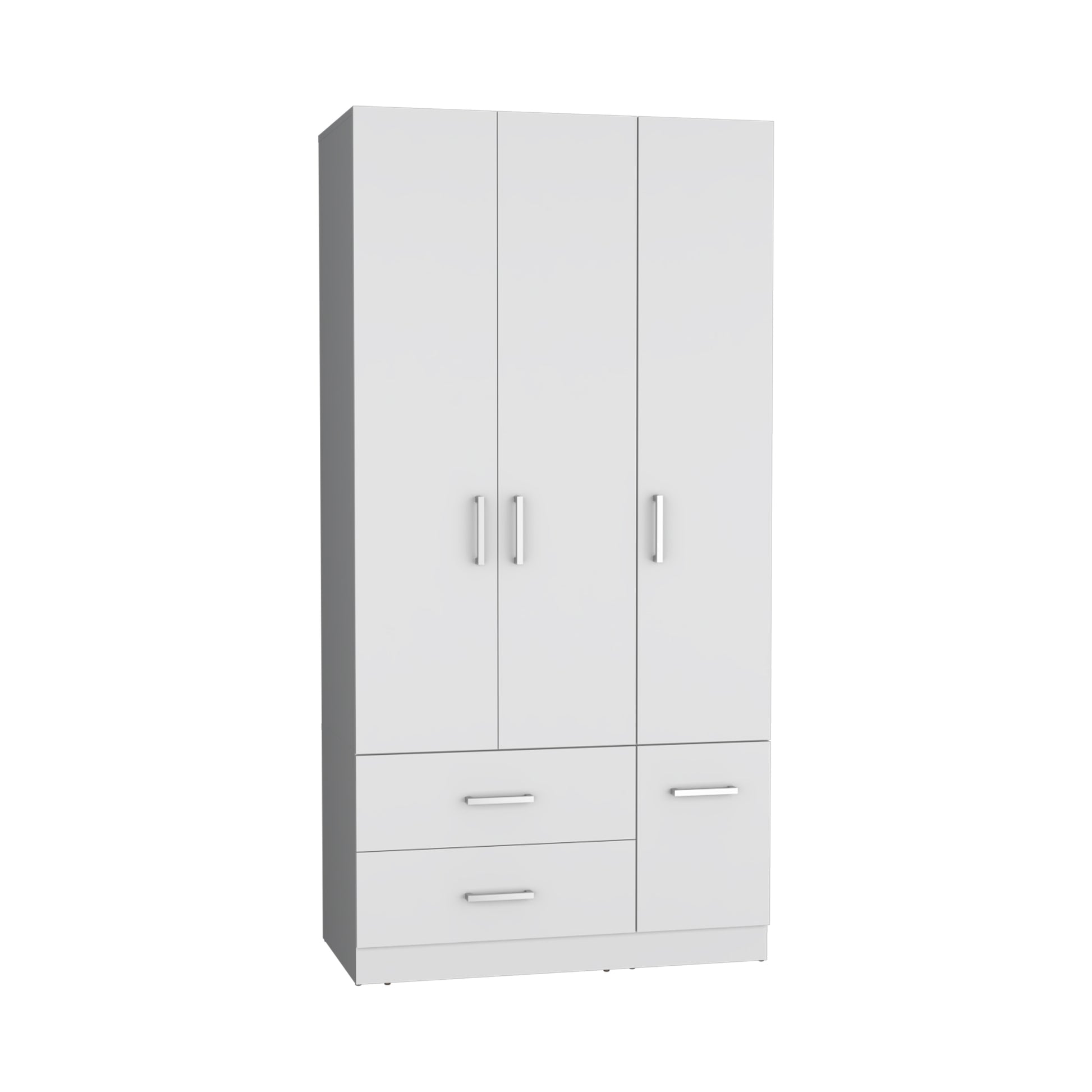 Sebree 71" High Armoire Wardrove Closet With 2 Drawers, Four Doorsthree Cabinetsix Shelves And Hanging Rod, Bedroom Clothes Storage Cabinet Organizer White White Particle Board