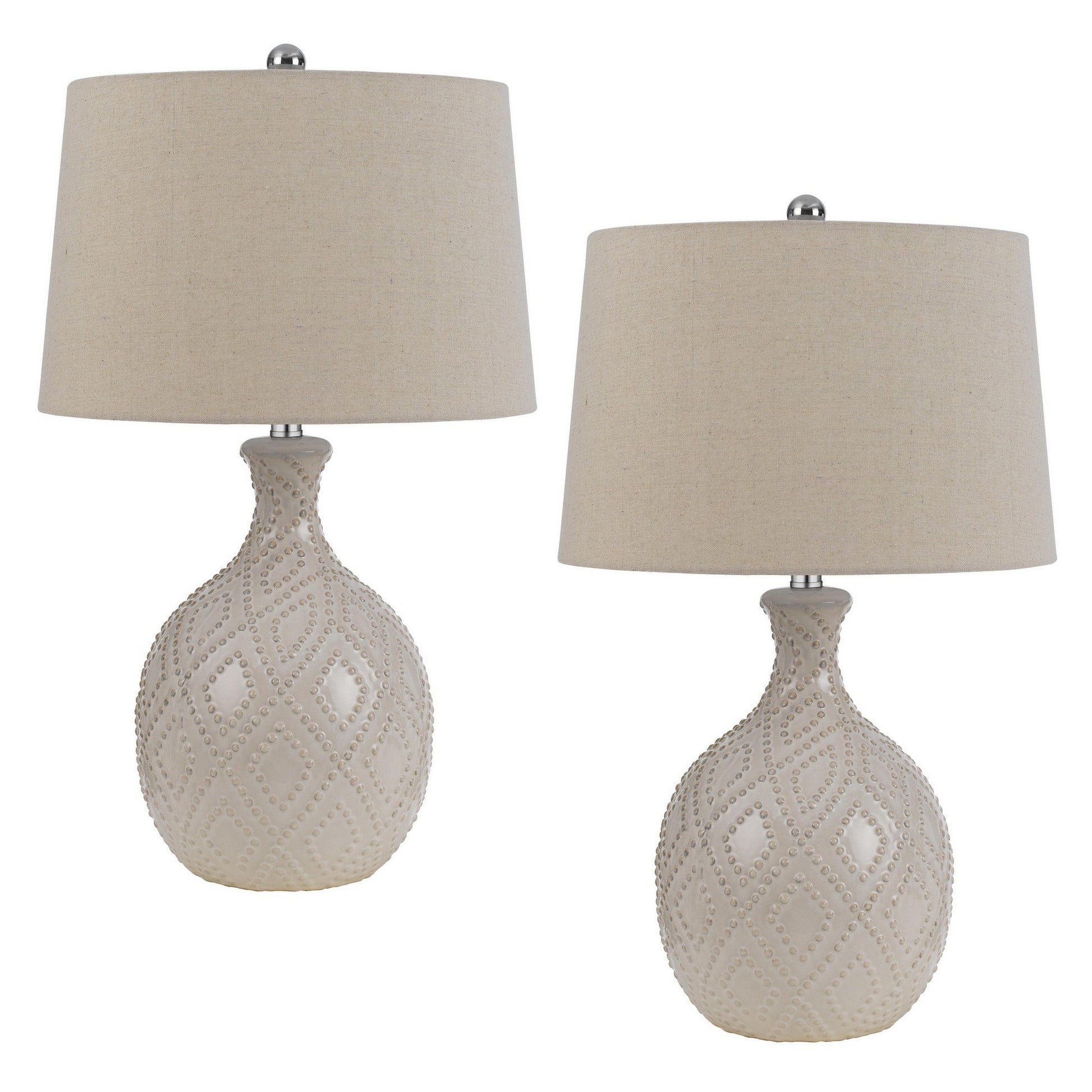 27 Inch Table Lamp Set Of 2, Ceramic Base, Hardback Fabric Shade, Ivory Ivory Ceramic