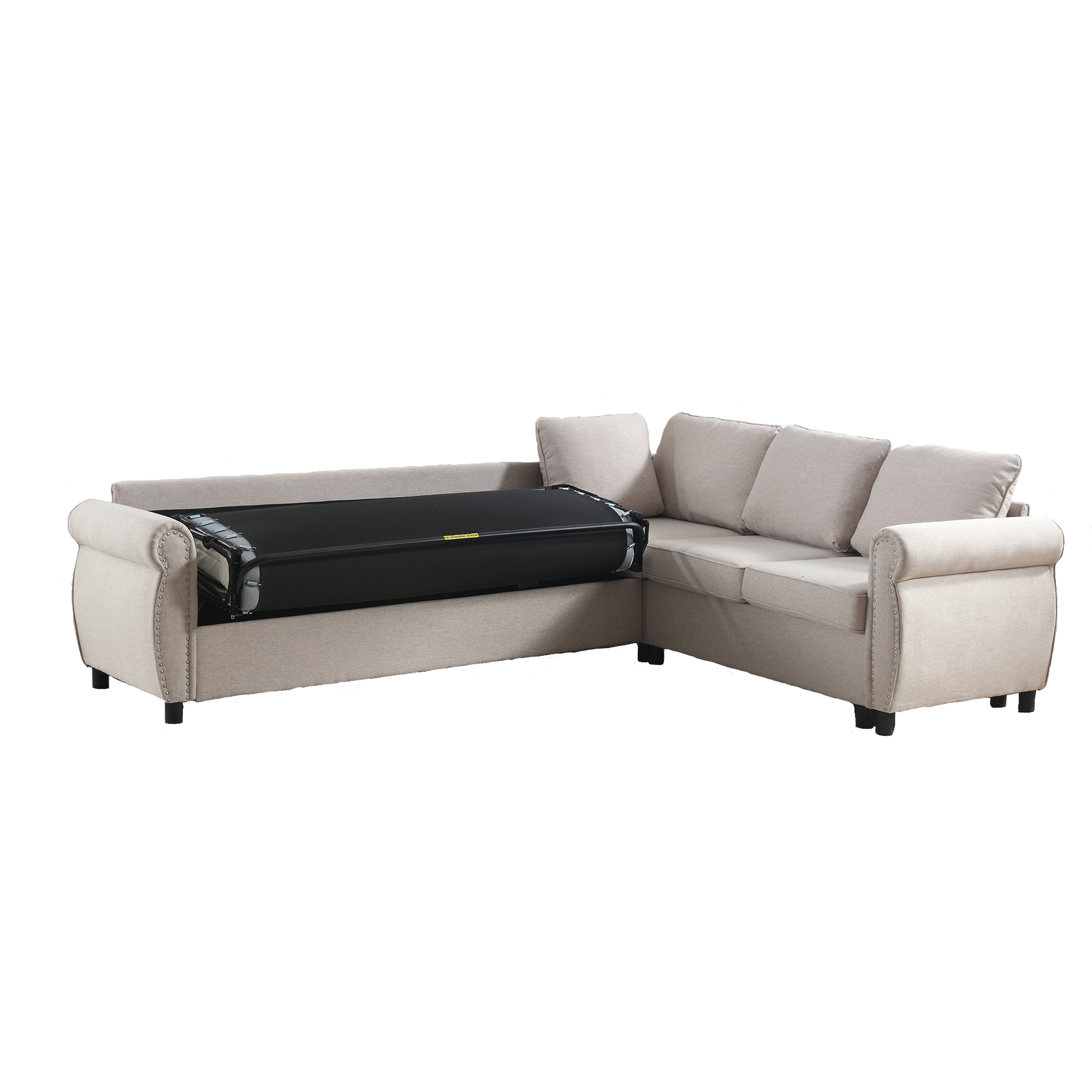 Arrived Sleeper Sofa, 2 In 1 Pull Out Couch Bed,6 Seater Sofa Bed, L Shaped Sleeper Sectional Sofa Couch,Riveted Sofa,104'' Large Combined Sofa Bed In Living Room, Beige Beige Polyester Wood Primary Living Space Medium Soft Cushion Back Modern Polyester
