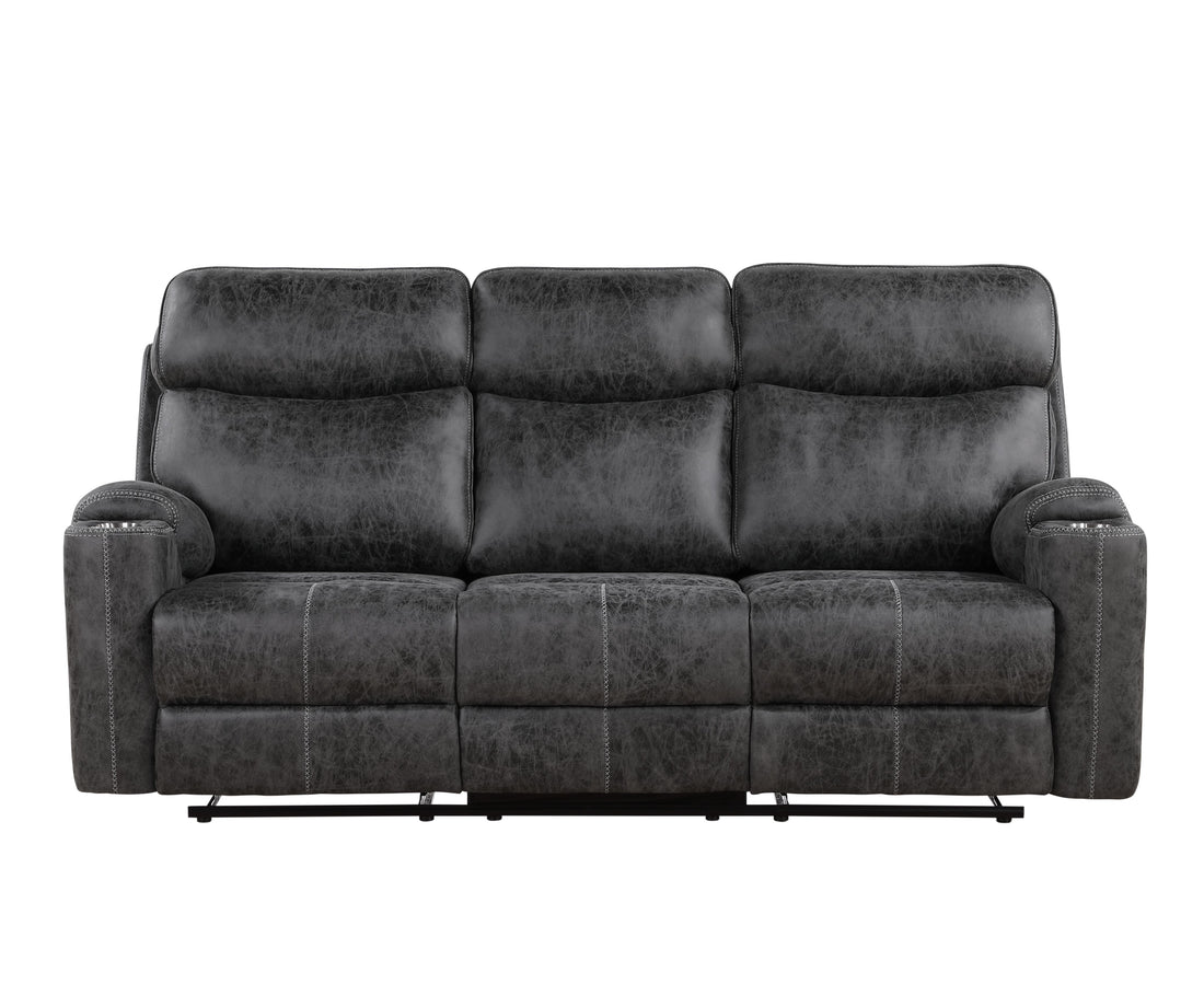 Hirah Motion Sofa, Dark Gray Polish Microfiber Lv02570 Dark Gray Upholstered 3 Seat