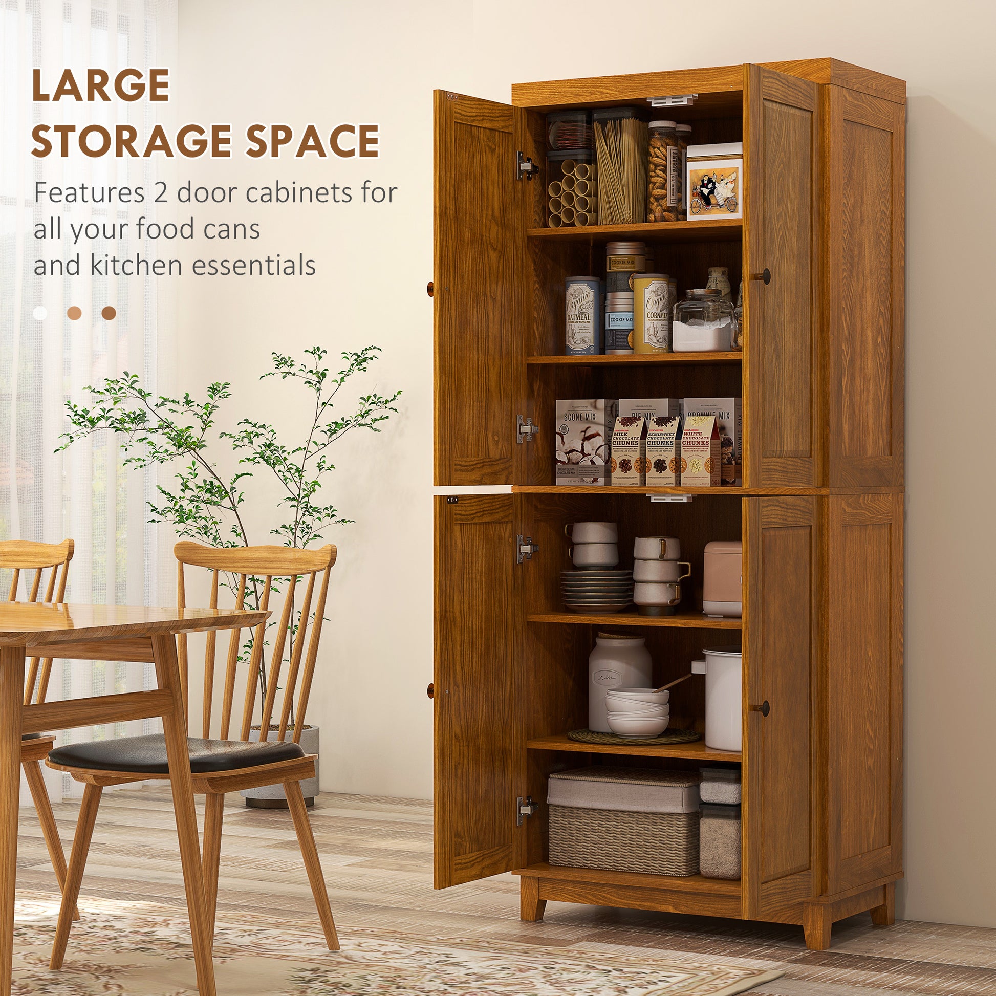 Homcom 72.5" Tall Kitchen Pantry Storage Cabinet, Freestanding Kitchen Cupboard With 4 Soft Close Doors And Adjustable Shelves For Dining Room, Distressed Brown Brown Mdf