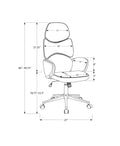 Office Chair, Adjustable Height, Swivel, Ergonomic, Armrests, Computer Desk, Work, Grey Leather Look, Chrome Metal, Contemporary, Modern White Foam Faux Leather