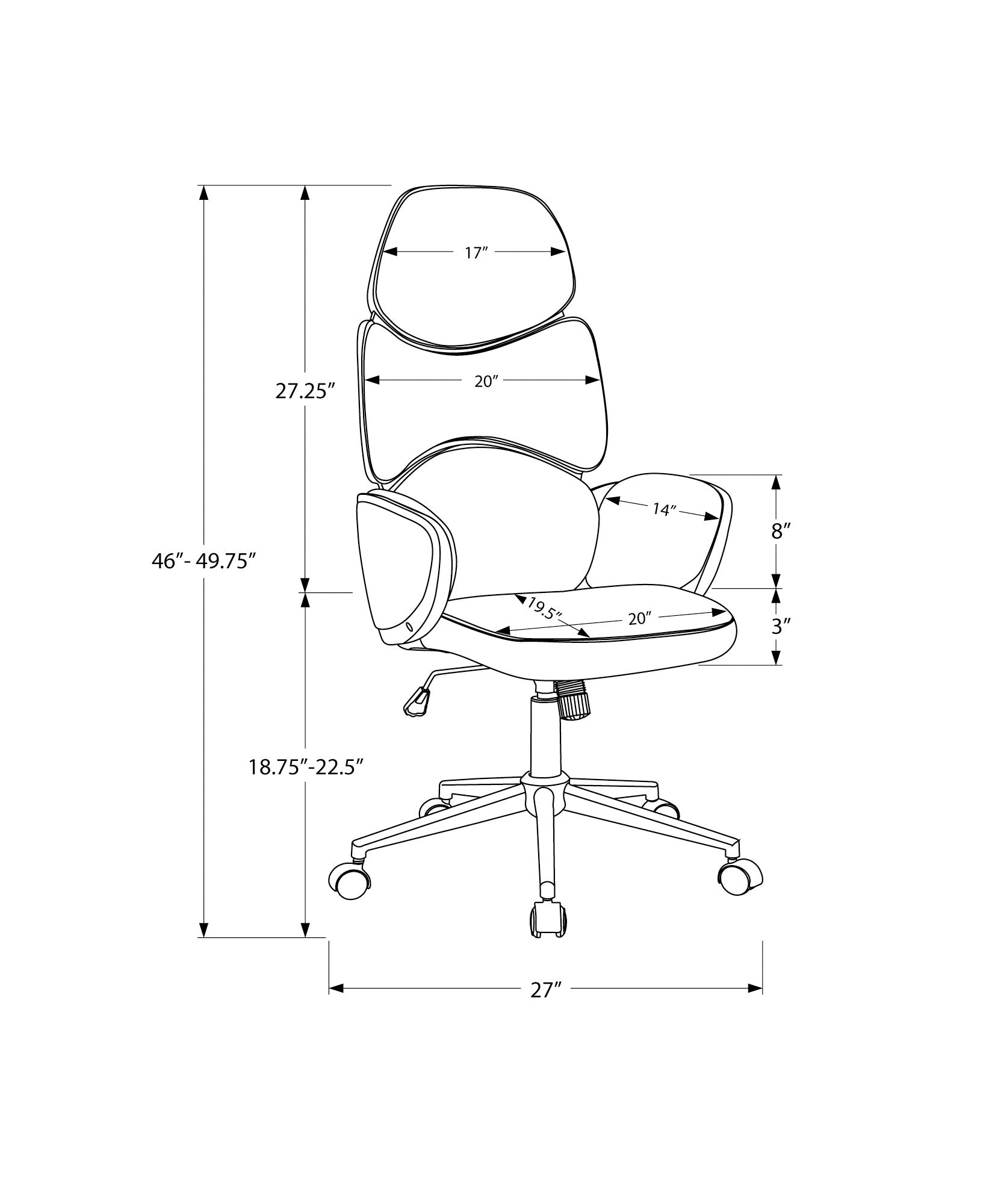 Office Chair, Adjustable Height, Swivel, Ergonomic, Armrests, Computer Desk, Work, Grey Leather Look, Chrome Metal, Contemporary, Modern White Foam Faux Leather