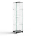 4 Tier Glass Display Cabinet, Single Door Glass Cabinet With Lock And Wheels, Floor Standing Storage Cabinet With 3 Acrylic Shelves For Living Room, Bedroom And Office, Black, 15.8