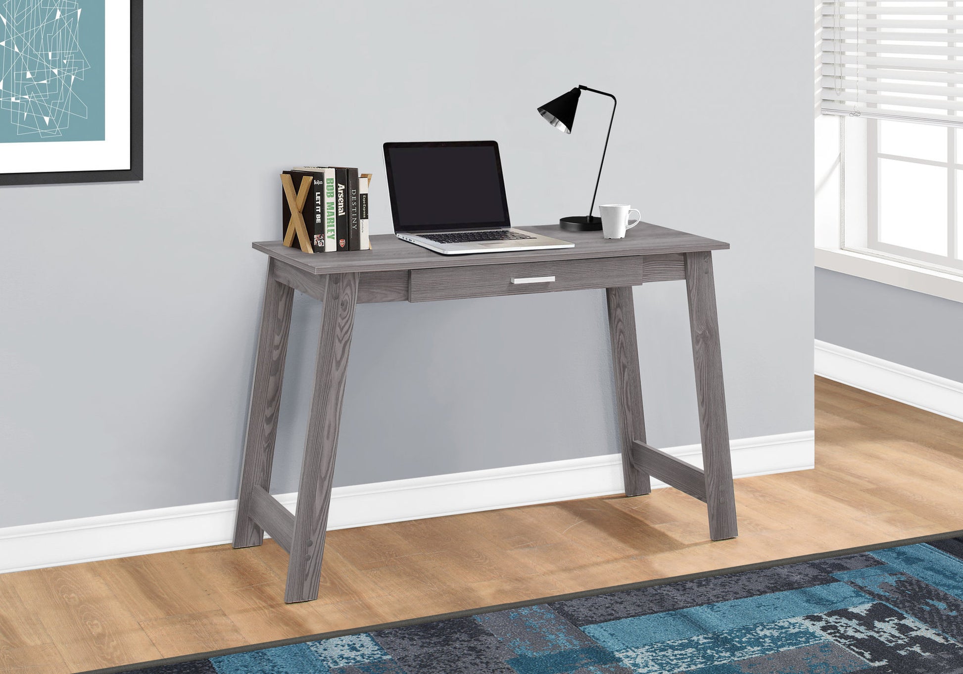 Computer Desk, Home Office, Laptop, Storage Drawers, Work, Grey Laminate, Contemporary, Modern Grey Particle Board