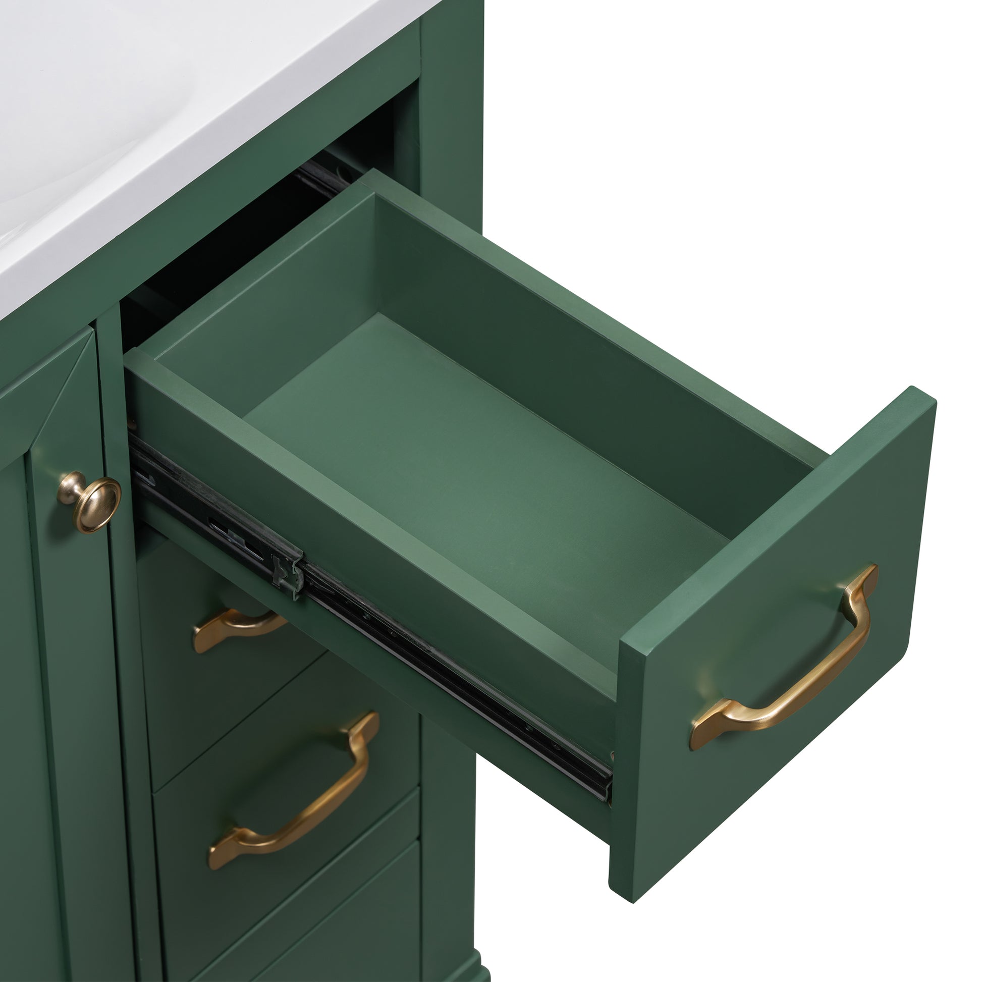 36" Bathroom Vanity With Sink Combo, Six Drawers, Multi Functional Drawer Divider, Adjustable Shelf, Green Green Solid Wood Mdf