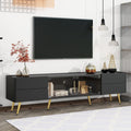 Modern Tv Stand With Led Lights For Tvs Up To 80 Inches, Entertainment Center With 4 Drawers And 1 Cabinet With Brown Glass Door, Media Console With Metal Legs And Handles For Living Room Black 70 79 Inches Mdf