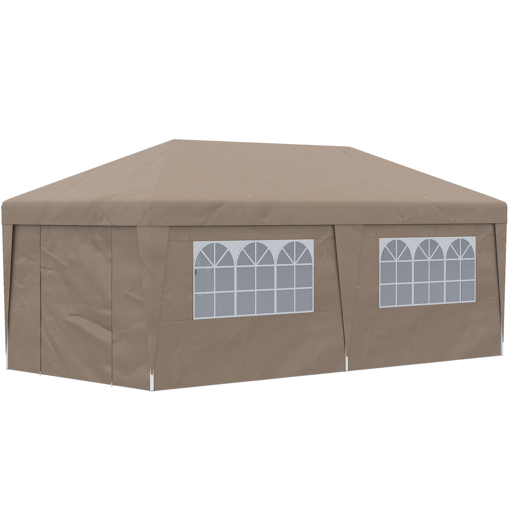 Outsunny 10' X 19.5' Pop Up Canopy Tent With Sidewalls, Upf 30 Height Adjustable Large Party Tent Event Shelter With Leg Weight Bags And Wheeled Carry Bag For Garden, Patio, Brown Brown Steel