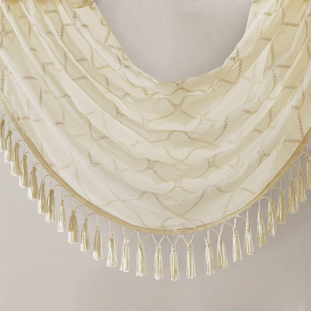 Diamond Sheer Embroidered Waterfall Valance Ivory 38X46" Ivory Polyester