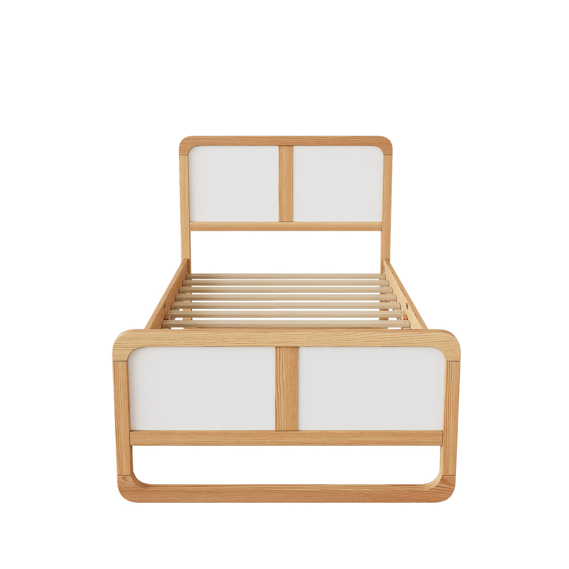 Modern Style Twin Size Solid Wood Platform Bed For Kids, Teens, Adults, No Need Box Spring, Walnut And White Box Spring Not Required Twin White Walnut Wood Bedroom Modern Pine Bed Frame Wood