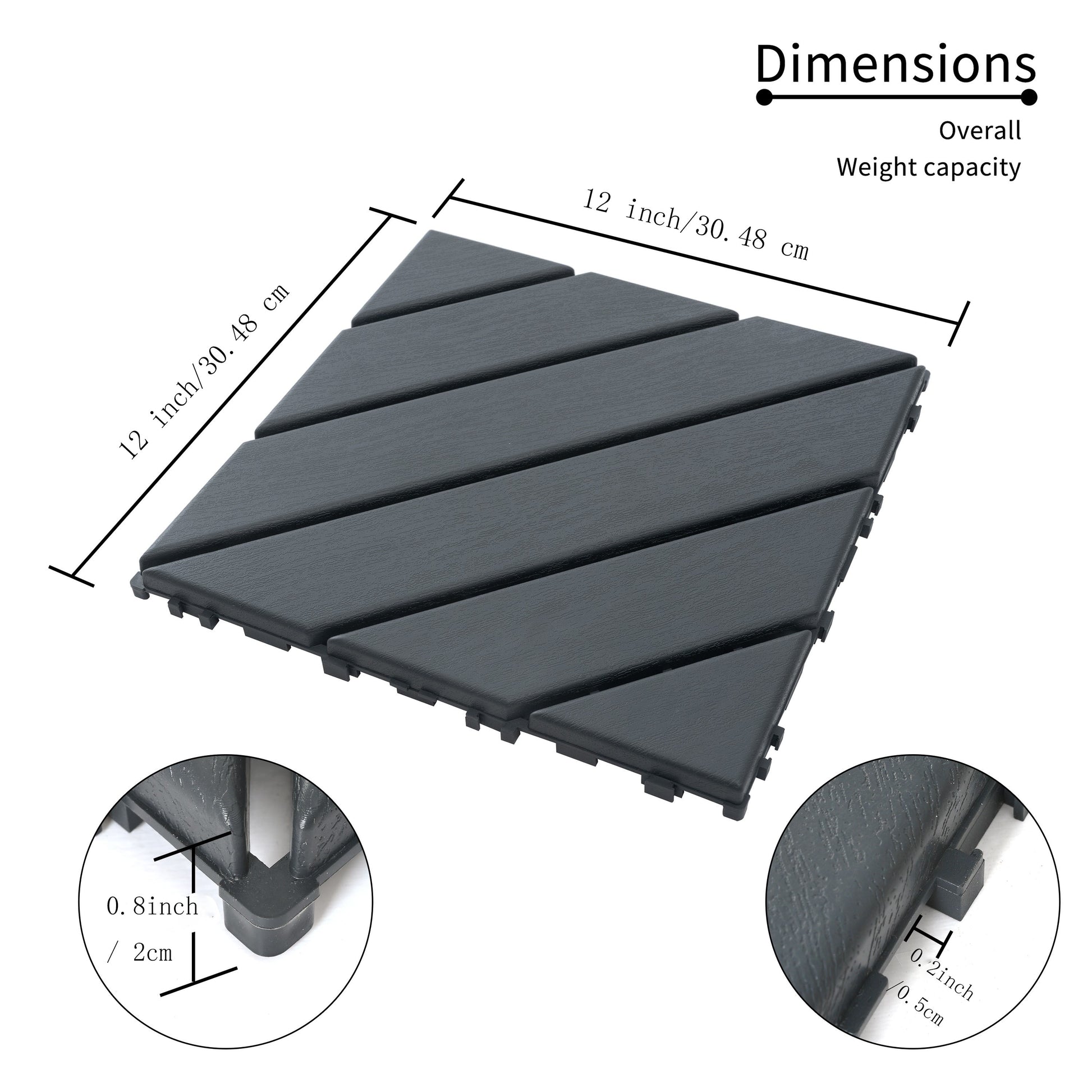 27 Pack Plastic Interlocking Deck Tiles 12"X12" Square, Waterproof, All Weather Use, Easy To Install Patio Decking Tiles For Poolside, Balcony, Backyard Sturdy, High Load Bearing Capacity Grey Plastic