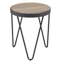 Weathered Grey Oak And Black End Table Oak Primary Living Space Industrial Round Wood Metal Sled