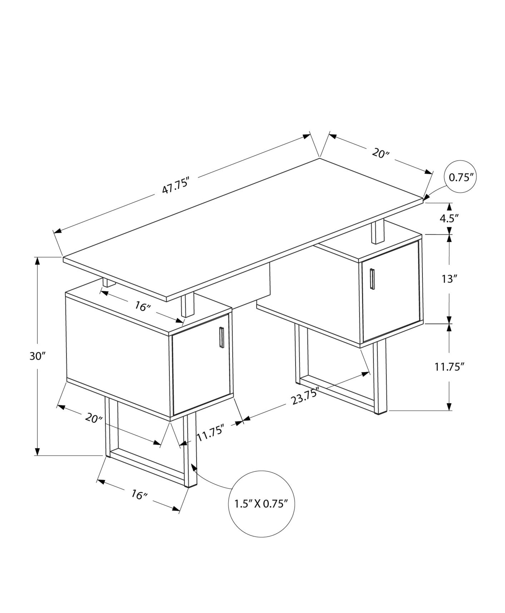 Computer Desk, Home Office, Laptop, Storage, 48"L, Work, White Laminate, Grey Metal, Contemporary, Modern White Particle Board