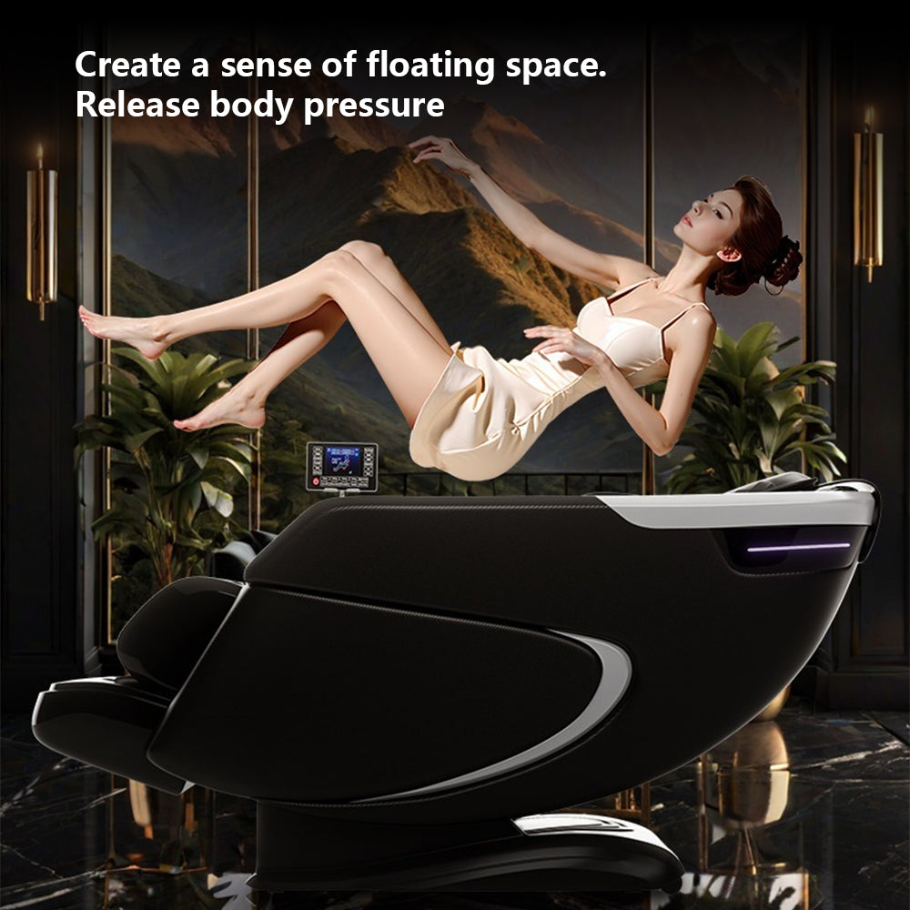 4D Massage Chair, Full Body Recliner Zero Gravity With Sl Track,Wireless Charging,Automatic Body Scan,Human Touch,Heating,Bluetooth,Foot Rollers,Airbags & Extendable Footrest Black Pu Leather