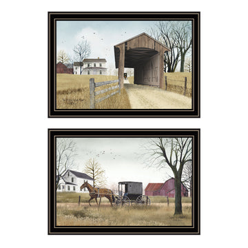 2 Piece Vignette Miller'S Creek Bridge, Going To Market Black Framed Wall Art For Living Room, Bedroom Wall Art Print For Home Decor By Billy Jacobs Multicolor Wood Paper