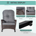 Outsunny Outdoor Wicker Rocking Chair With Wide Seat, Thick, Soft Cushion, Rattan Rocker W Steel Frame, High Weight Capacity For Patio, Garden, Backyard, Grey Gray Steel