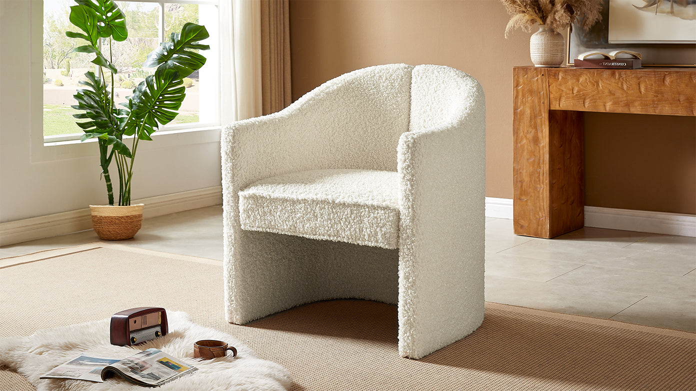 Mirod Stylish Curved Design, Comforting Embrace, Versatile Aesthetic, Dual Purpose Decorative Accent Chair, For Living Room,Bedroom And Study White Boucle