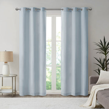 Basketweave Room Darkening Curtain Panel Pair 2 Pcs Window Panels Blue Polyester