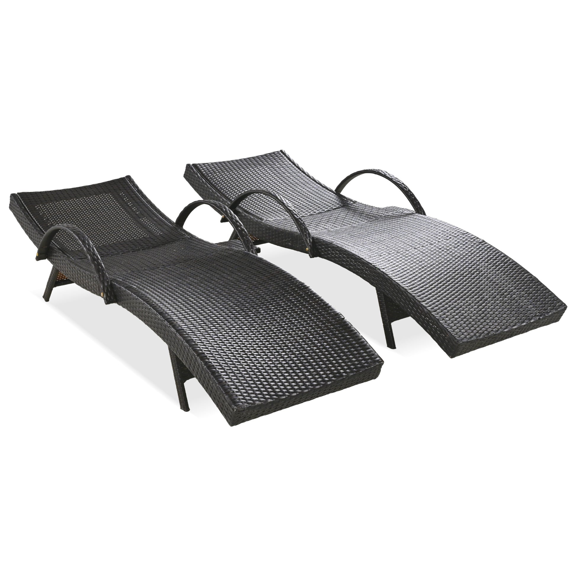 K&K 80'' Outdoor Wicker Chaise Lounge Chairs Set Of 2, Patio Rattan Reclining Chair Pull Out Side Table Adjustable Backrest Ergonomic Wave Design Pool Sunbathing Recliners, Dark Brown No Lounge Dark