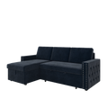 85 Inches Sofa Bed, 3 Seater Sleeper Sofa With Storage Chaise, Square Handrail With Pull And Copper Nail,Chenille, Pull Out Couch For Living Room Blue Chenille 3 Seat