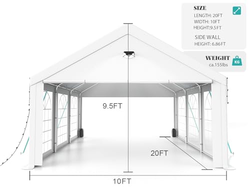 Sannwsg Party Tent 10X20Ft Heavy Duty Canopy Tent With Removable Sidewals,Outdoor Waiterpro Patio Camping Gazebo Sheter,Perect For Wedding Holday Bithday Bba Backyard Evening Tent White Garden & Outdoor Metal