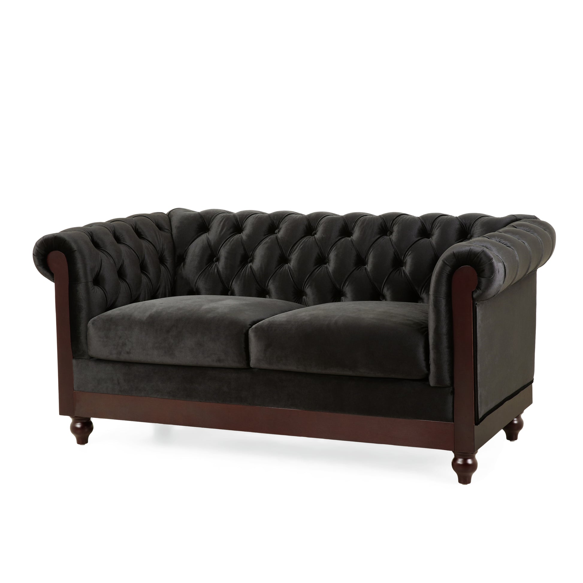 Vivalux 59.44" Chesterfield Velvet Loveseat Sofa,2 Person Rolled Arm Dutch Plush Upholstered Sofa Couch With Tufted Button For Living Room, Bedroom, Small Places,Black Black Espresso Velvet Wood Primary Living Space Soft Tufted Back Casual,Classic Pine