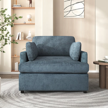 Oversized Accent Chair Comfortable Armrest Cushions, Versatile Neutral Style, Elegant Design, Durable Frame Blue Blue Polyester