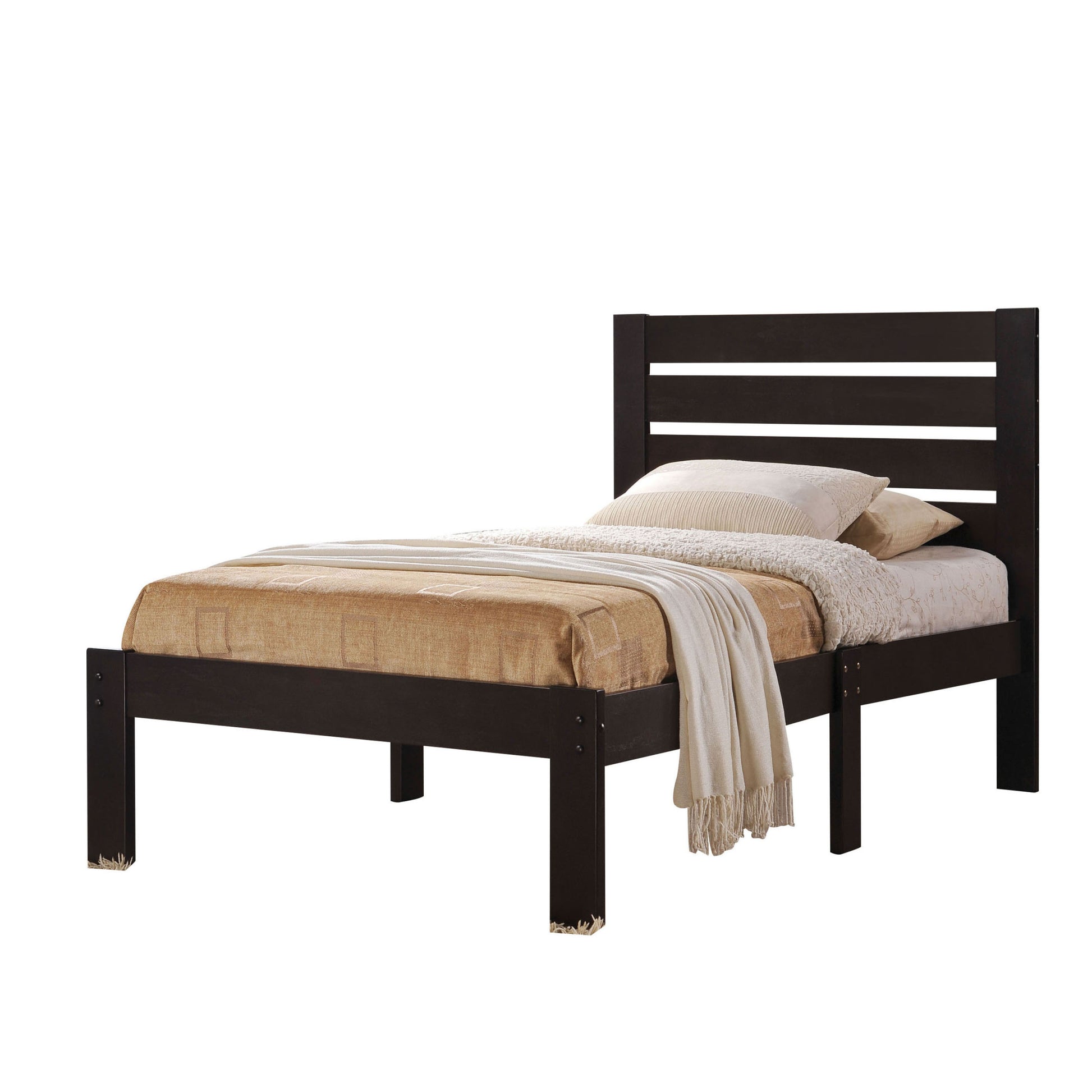 Espresso Platform Bed With Slat Headboard Full Espresso Wood Espresso Bedroom Transitional Poplar Wood