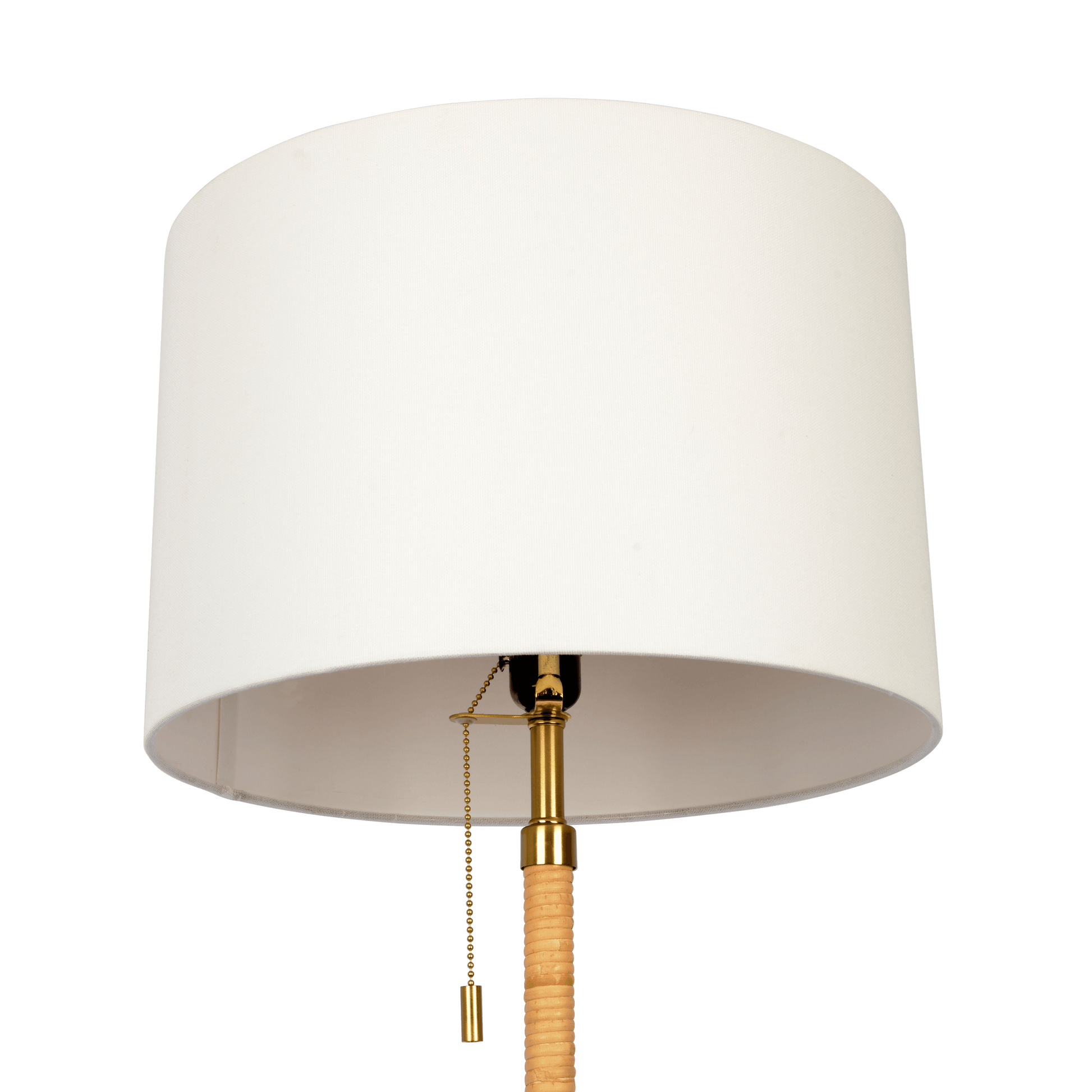 Stellar Wood Rattan Tubegold Brass Metal And White Linen Shade Floor Lamp Gold,Natural Wood,Rattan,White Brass,Linen,Rattan,Wood