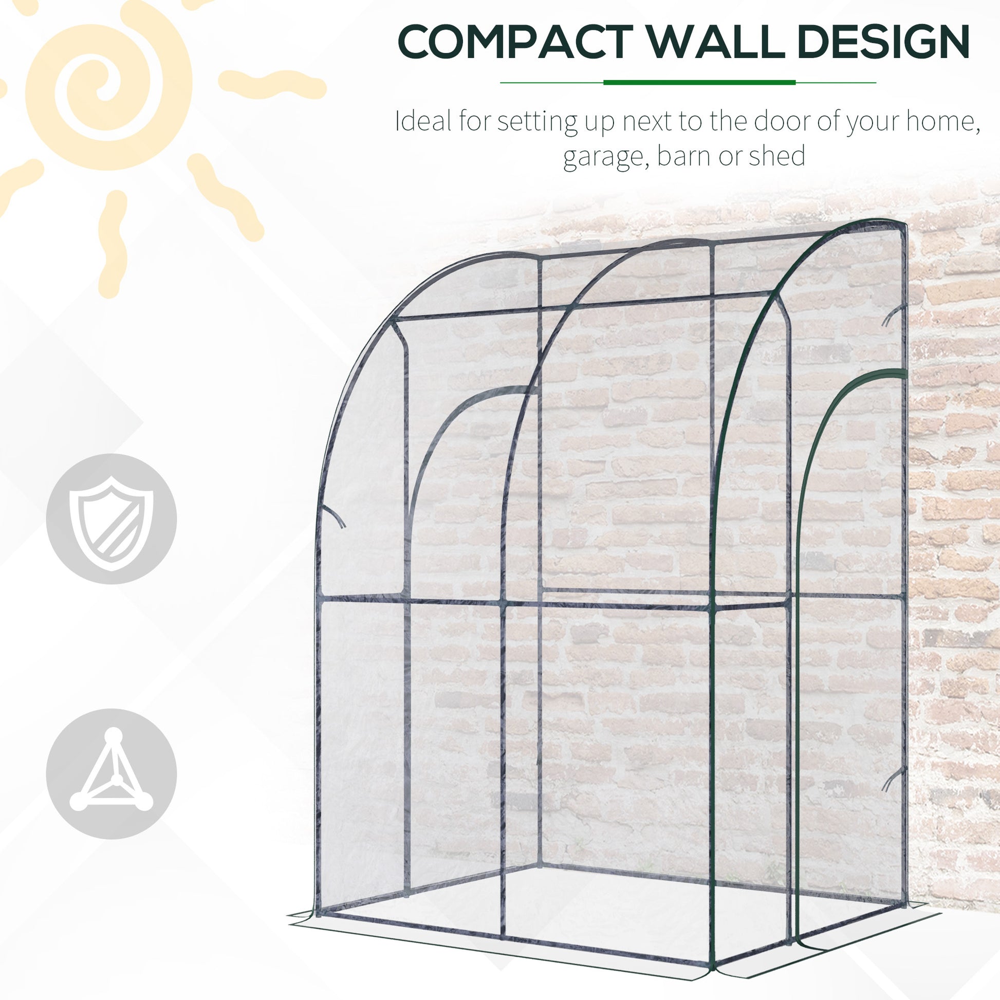 Outsunny 5' X 4' X 7' Lean To Greenhouse, Walk In Wall Mounted Hot House & Plant Nursery With 2 Zippered Roll Up Doors, Sloping Pvc Cover, Green And Clear Clear Steel