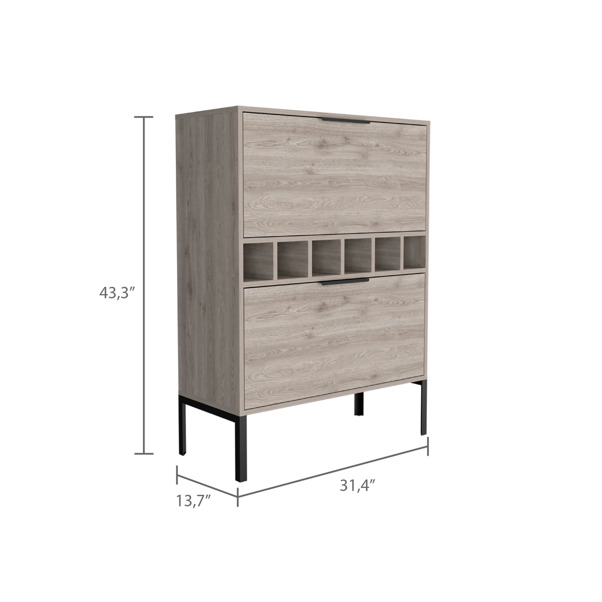 Rowan Bar Cabinet, Six Built In Wine Rack, Double Door Cabinet Light Gray Particle Board Engineered Wood