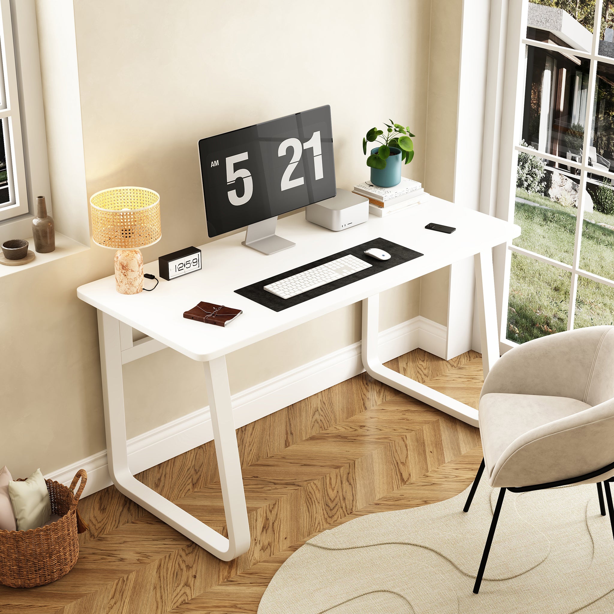 L31.5Inch Computer Desk Modern Simple Style Desk For Home Office, Small Writing Table Study Corner Work Desk For Bedroom White Metal