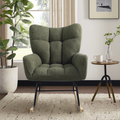 Teddy Fabric Rocking Chair, Modern Rocking Accent Chair For Nursery, Living Room, Bedroom, Deep Green Metal Olive Green Bedroom Foam Modern Rocking Chairs Foam Wood Metal