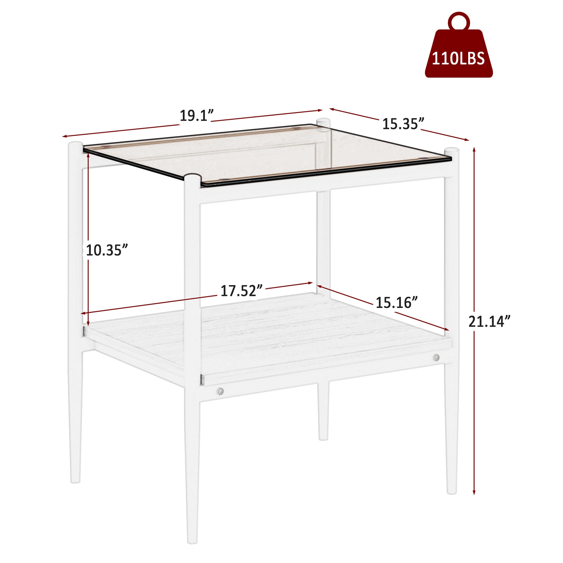 Set Of 2 Rectangle End Table, Tempered Glass Tabletop With Mdf Layer, Modern Table For Living Roombrown Glass Brown Tempered Glass