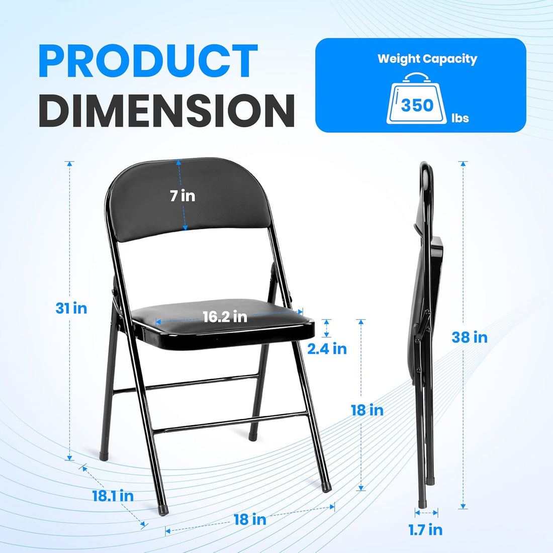 2 Pack Folding Chairs With Leather Padded Cushion Seats & Durable Metal Frame, Comfortable, Foldable, Portable, Commercial Event Seat, Indoor Outdoor For Parties, Home, Office, Black Black Leather