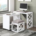 Desks And Stool Set 3Pc White Finish Rolling Desk With Casters, 2 Charging Ports Home Office Furniture White Computer Desk Primary Living Space Contemporary Desk Rectangular Wood