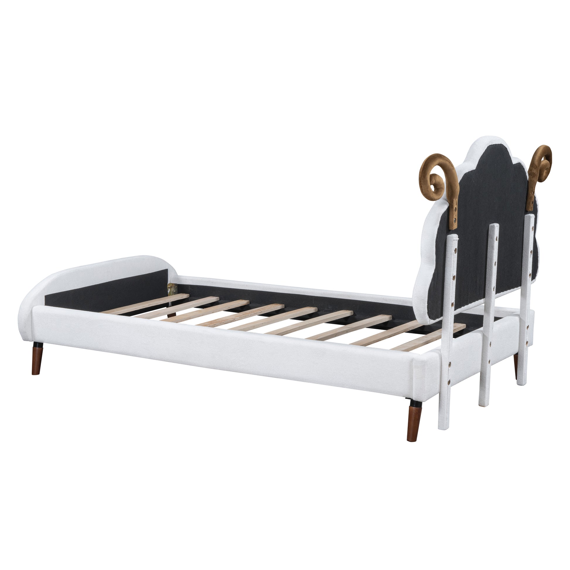 Twin Size Upholstered Platform Bed With Sheep Shaped Headboard, White Twin White Plywood