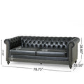 Mirod Comfy 3 Seat Sofa With Wooden Legs, Retro Style For Living Room And Study Black Pu 3 Seat