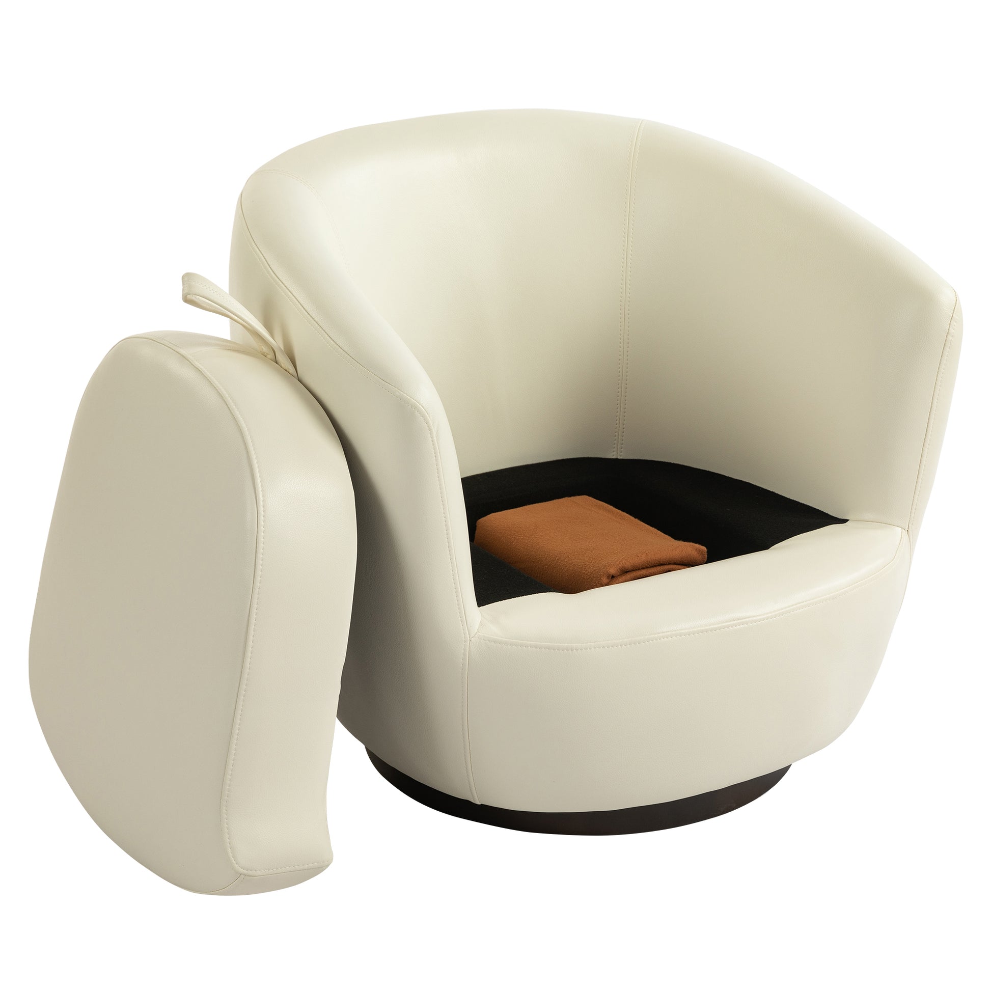 Upholstered Swivel Barrel Armchair With Storage Modern Living Room Side Chair For Bedroom Office Reading Spaces Pu Light Beige Light Beige Foam Upholstered