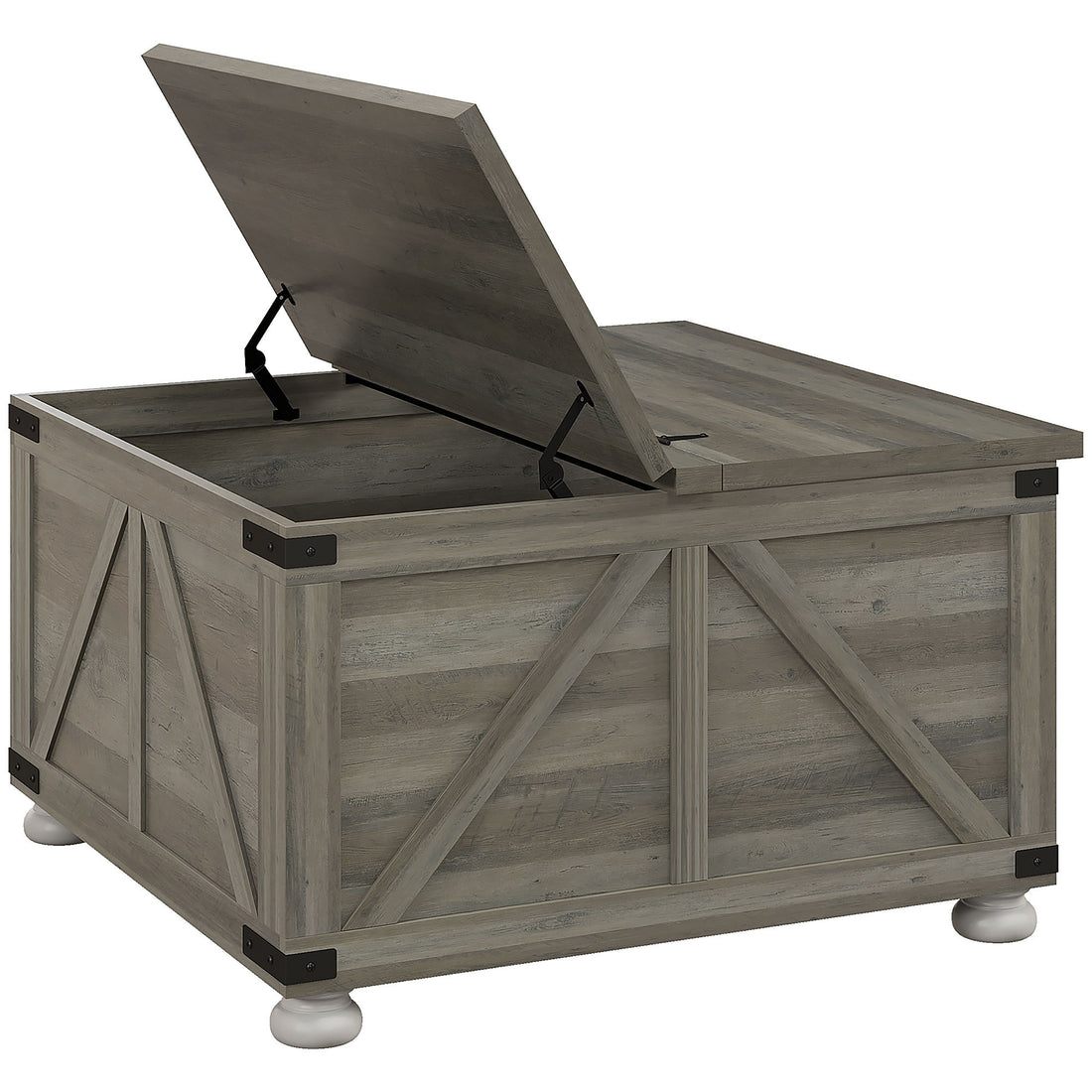 Homcom Farmhouse Coffee Table, Square Coffee Table With Storage For Living Room, Center Table With Hinged Flip Lift Top And Hidden Space, Distressed Gray Gray Particle Board