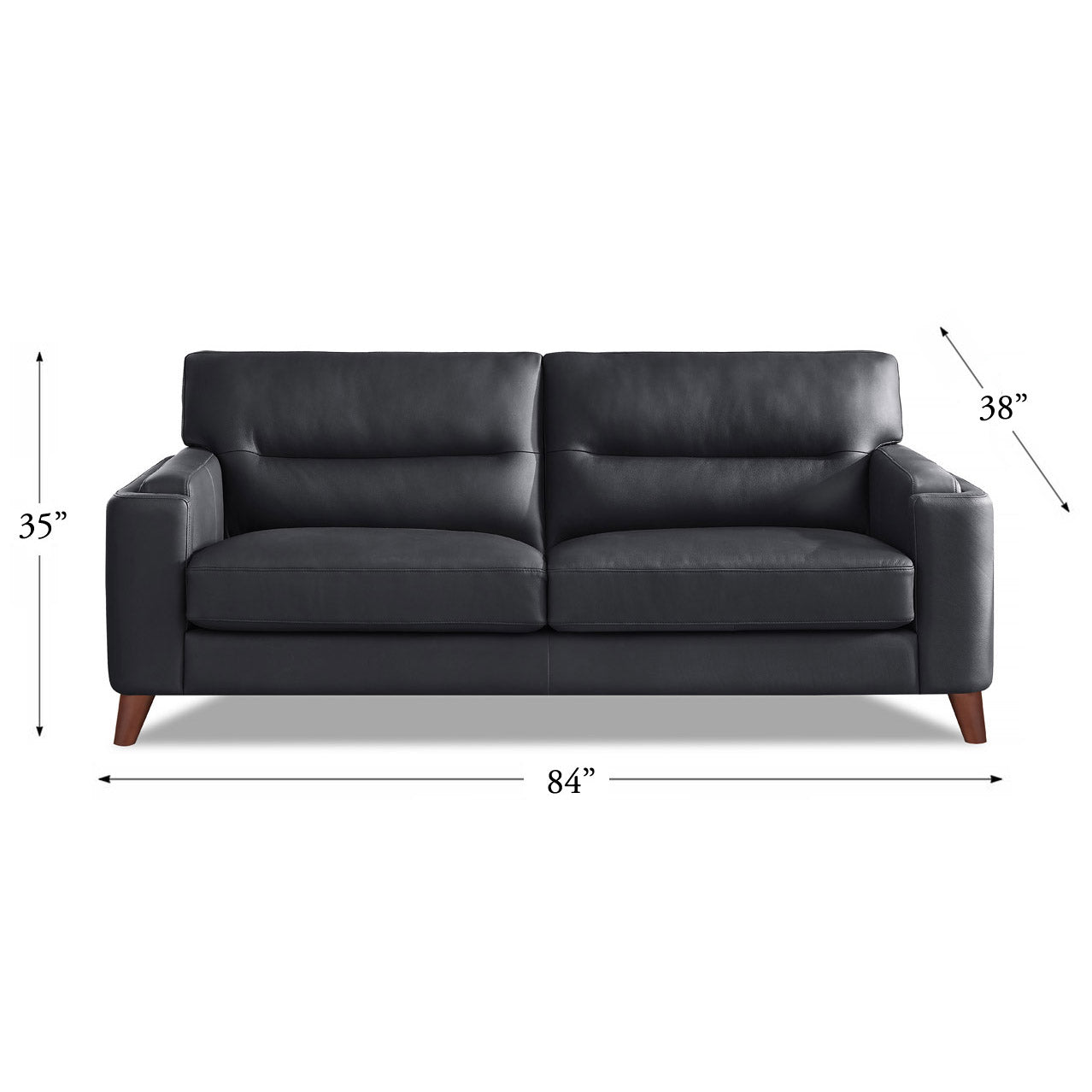 Elm Leather Sofa Black Down Filling Genuine Leather 2 Seat