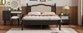 Full Size Wooden Platform Bed With Natural Rattan Headboard, Vintage Bed Frame With Wooden Slat Support, Black Expected Arrival Time: 08.23 Box Spring Not Required Full Black Wood