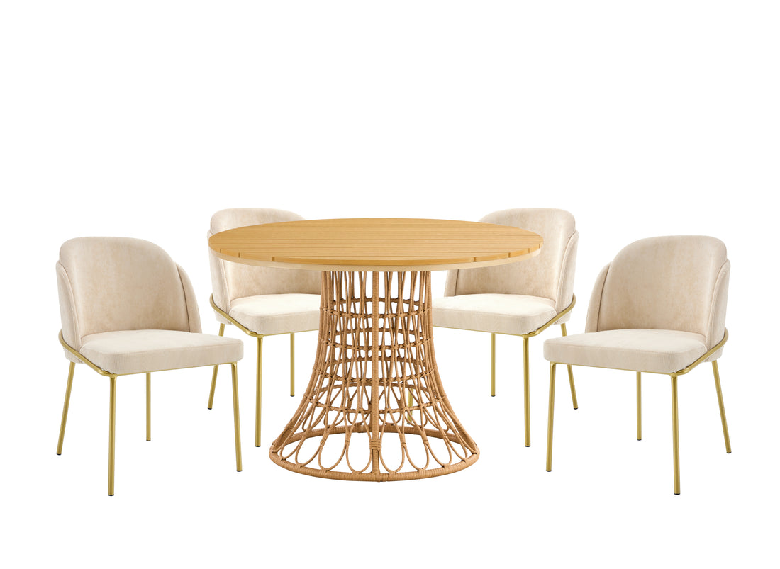 Wood Table & Chair Set For Modern Living Spaces,One Table,Four Chairs Set Wood Wood Fabric
